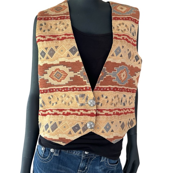 Vintage Jackets & Blazers - Vintage '90s Aztec Southwestern Western Vest Boho
Rodeo Yellowstone Concert